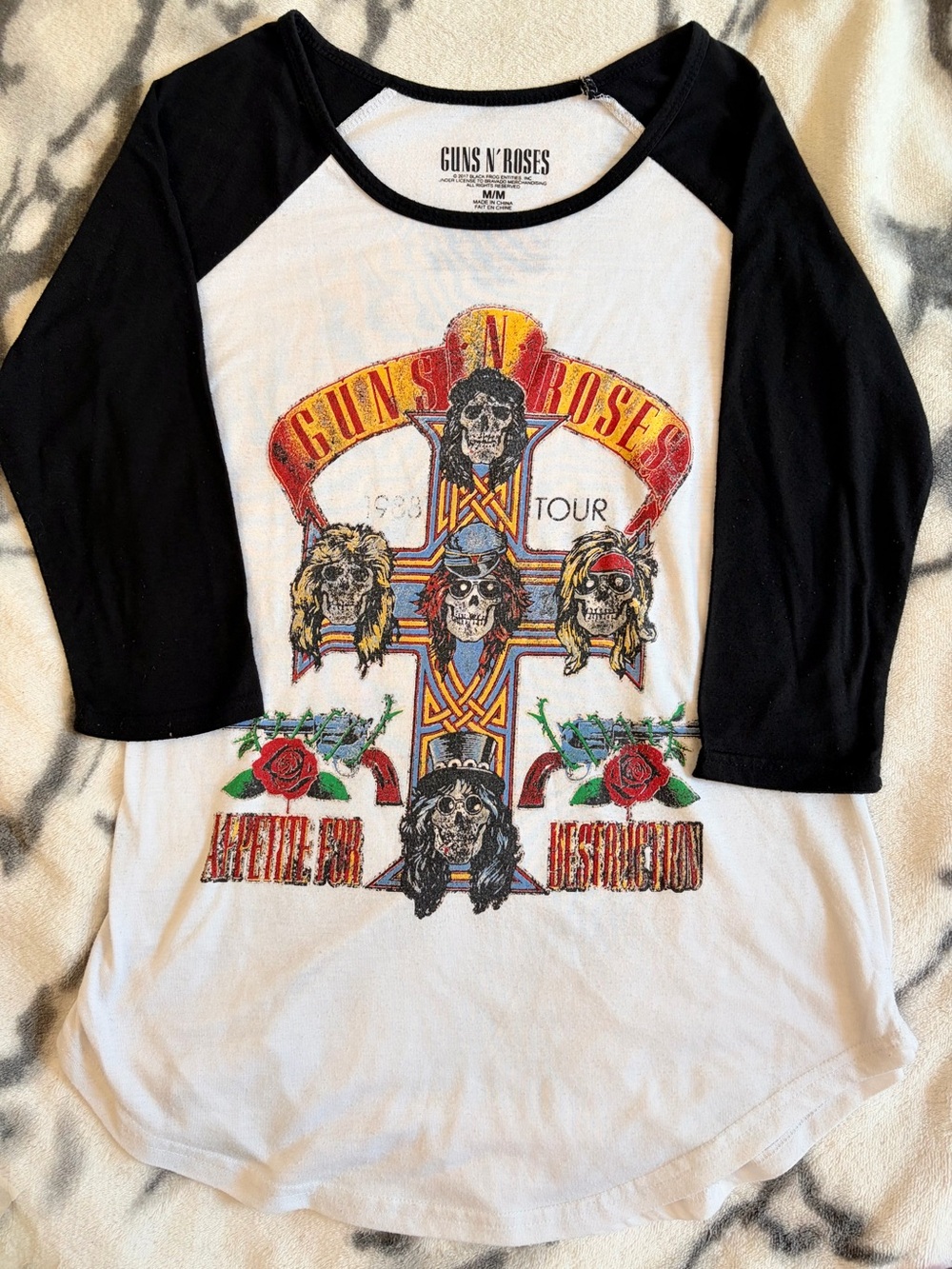 Guns N' Roses Ladies Medium of Appetite for Destruction' 3/4 Black Sleeve Shirt